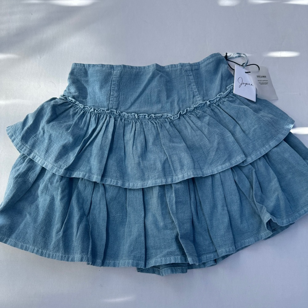 Japna Denim Blue Ruffled Mini Skirt